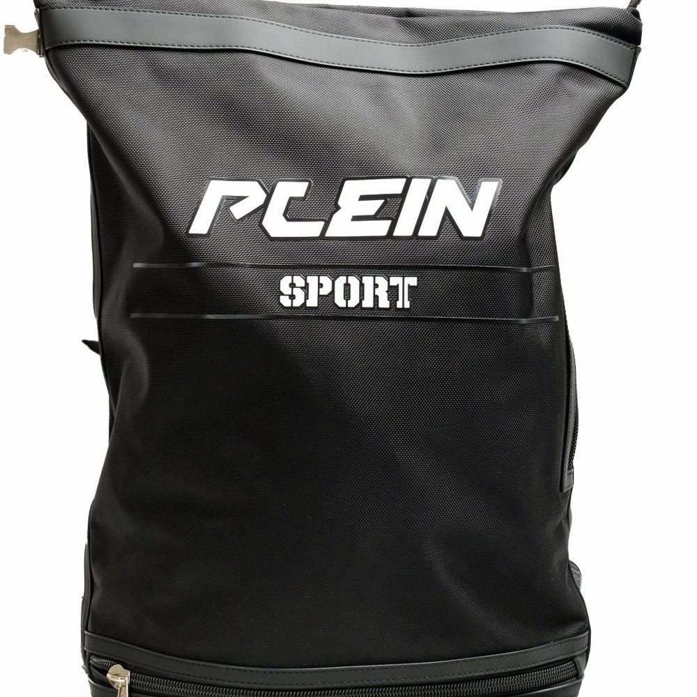 Plein Sport Unisex Black Logo Print Large Backpack Bag